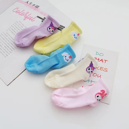 5pcs Kawaii Sanrio Kuromi Socks Cinnamoroll Cute Anime Children's Solid Color Short Socks Girl Baby Children's Short Socks Gift