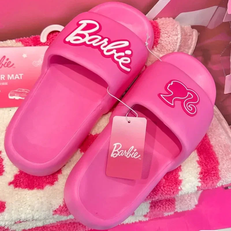 New Fashion Women Barbie Series Pink Thick Bottom Bathroom Non-slip Slipper Summer Cute Women Home Floor Sandals Slippers