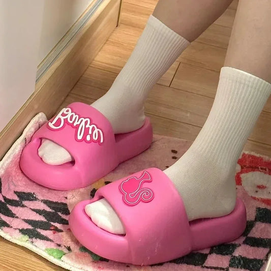 New Fashion Women Barbie Series Pink Thick Bottom Bathroom Non-slip Slipper Summer Cute Women Home Floor Sandals Slippers