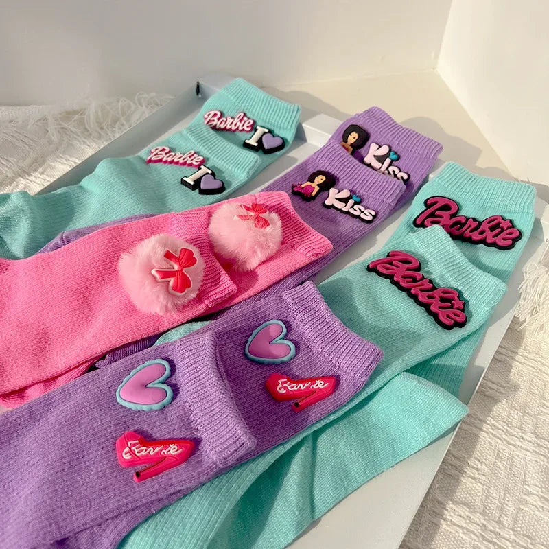 New Sweet Y2K Barbie knitted Socks Girl Ins Kawaii Pink Alphabet Movement mid-calf Socks Womens Clothing Friend Gift Accessory