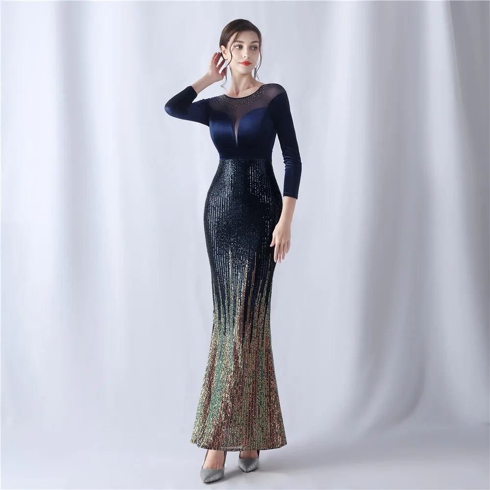 Customized Long  Sequins Plus Size Fat Yards Fat Beauty Performance Clothes Banquet Evening Dresses