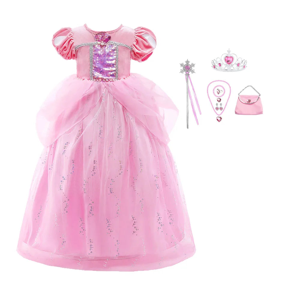 Princess Ariel Party Ball Gown for Girls The Little Mermaid Deluxe Carnival Cosplay Costume Children Pink Birthday Fantasy Robes