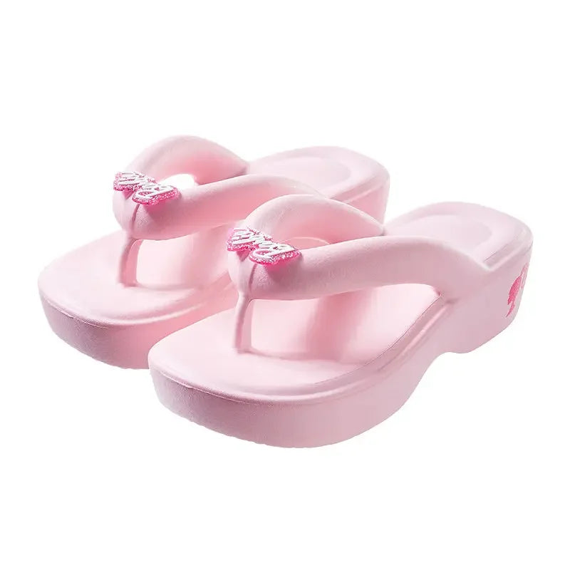 New Fashion Women Barbie Series Pink Thick Bottom Bathroom Non-slip Slipper Summer Cute Women Home Floor Sandals Slippers