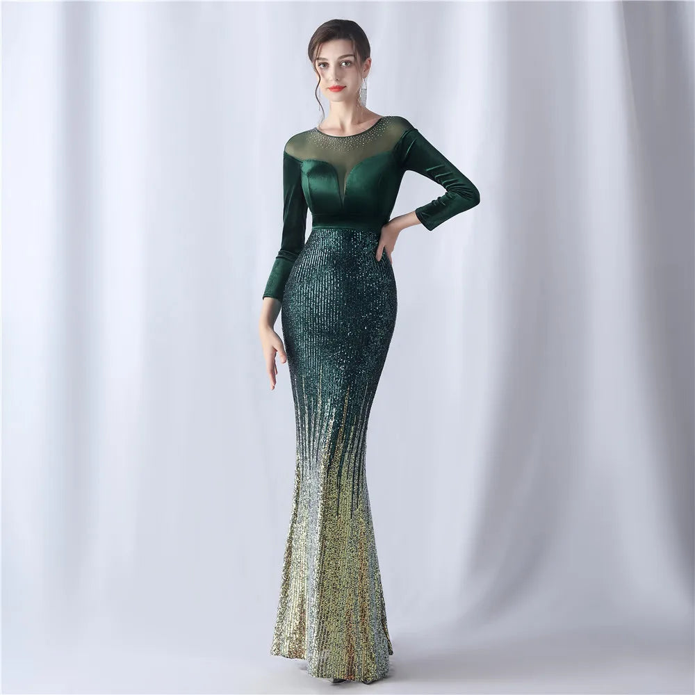 Customized Long  Sequins Plus Size Fat Yards Fat Beauty Performance Clothes Banquet Evening Dresses