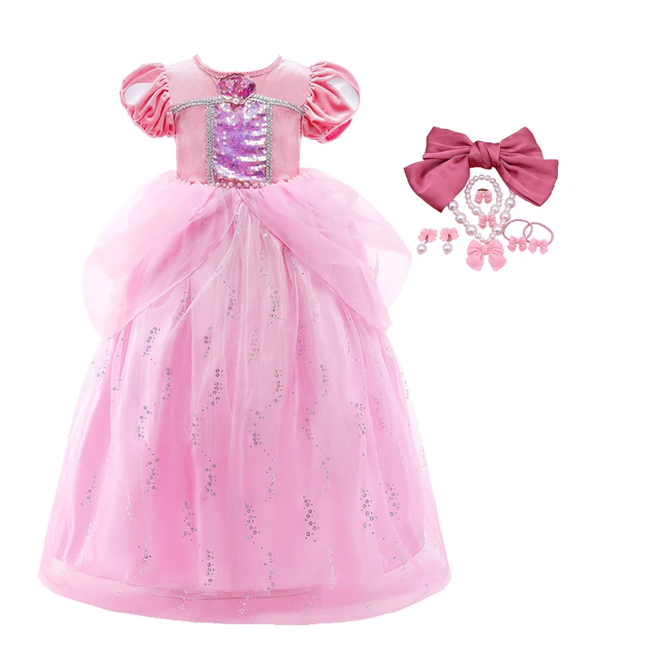 Princess Ariel Party Ball Gown for Girls The Little Mermaid Deluxe Carnival Cosplay Costume Children Pink Birthday Fantasy Robes