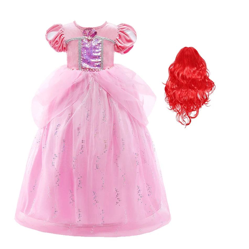 Princess Ariel Party Ball Gown for Girls The Little Mermaid Deluxe Carnival Cosplay Costume Children Pink Birthday Fantasy Robes