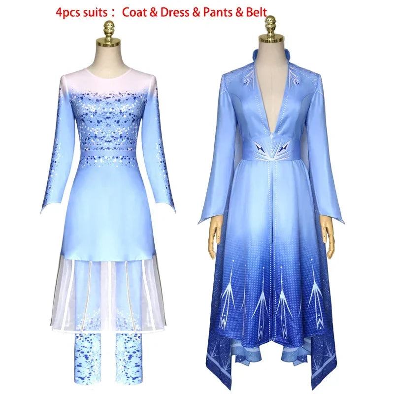 Elsa Cosplay Women Costume Halloween Carnival Party Fancy For Adult Girls Princess Dress Pants Outfits Belt Vestidos Uniform MN3