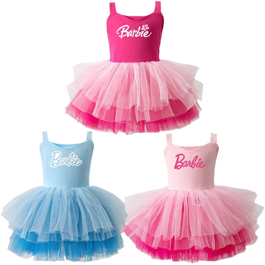 Cartoon Cute Barbie Girls Dance Costume Camisole Dress Mesh Tutu Skirt Dance Clothing Dresses Children One Piece Princess Skirt