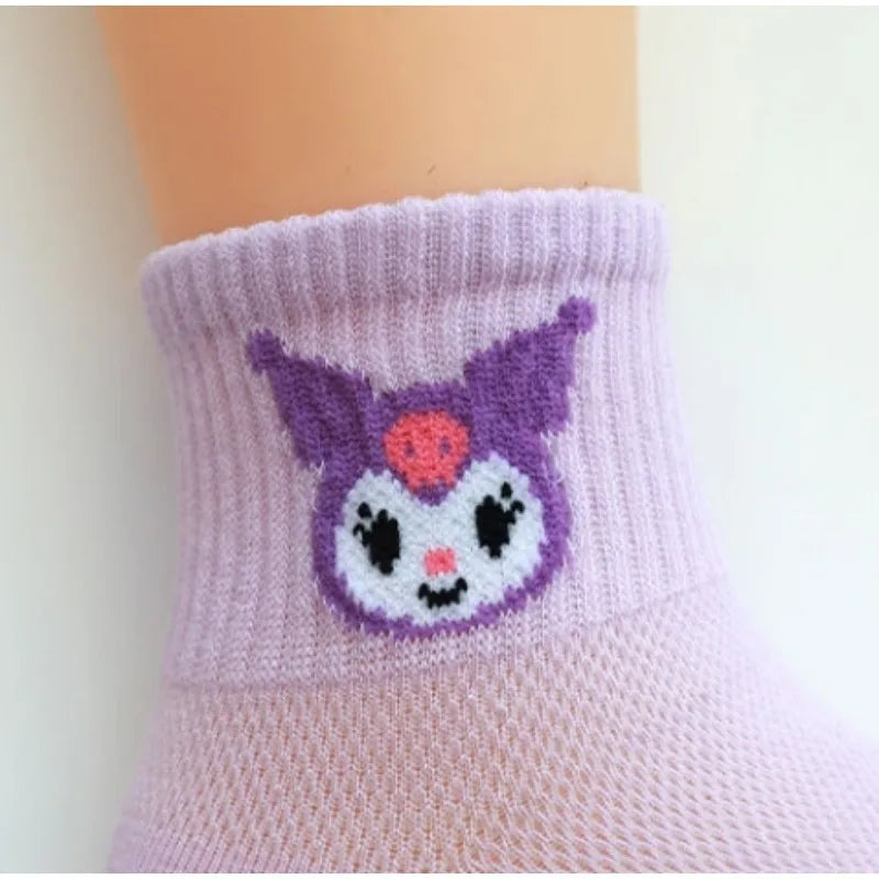 5pcs Kawaii Sanrio Kuromi Socks Cinnamoroll Cute Anime Children's Solid Color Short Socks Girl Baby Children's Short Socks Gift