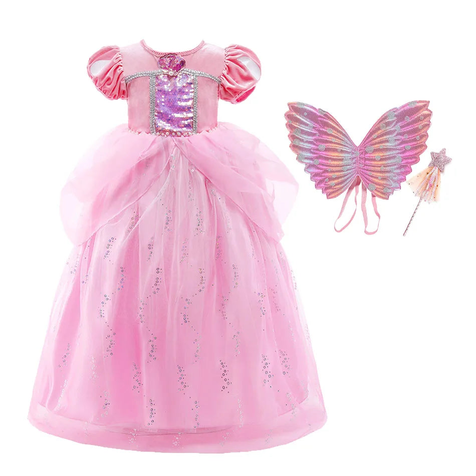 Princess Ariel Party Ball Gown for Girls The Little Mermaid Deluxe Carnival Cosplay Costume Children Pink Birthday Fantasy Robes