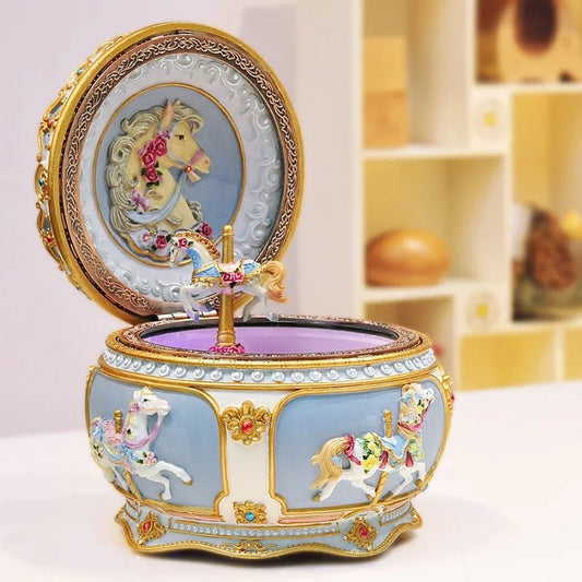 New Lovely Carousel Music Box with Sound Control LED Flash Lights Creative Birthday Valentine's Day Gifts for Girl Friend Kids