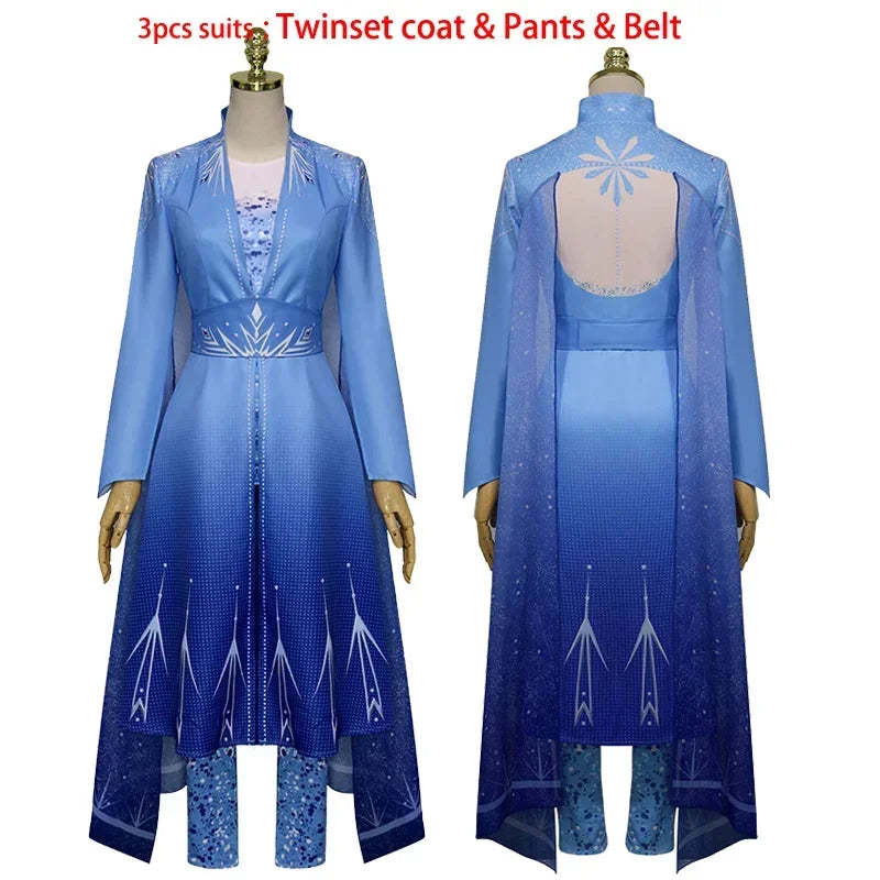 Elsa Cosplay Women Costume Halloween Carnival Party Fancy For Adult Girls Princess Dress Pants Outfits Belt Vestidos Uniform MN3