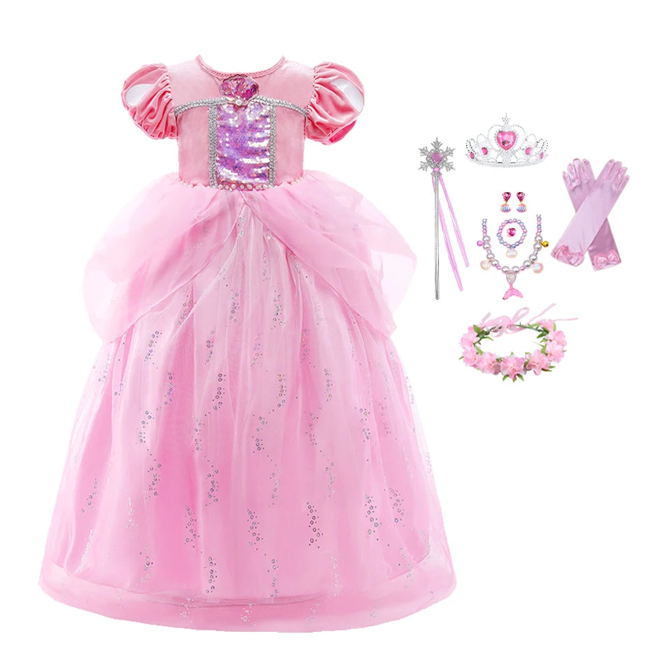 Princess Ariel Party Ball Gown for Girls The Little Mermaid Deluxe Carnival Cosplay Costume Children Pink Birthday Fantasy Robes