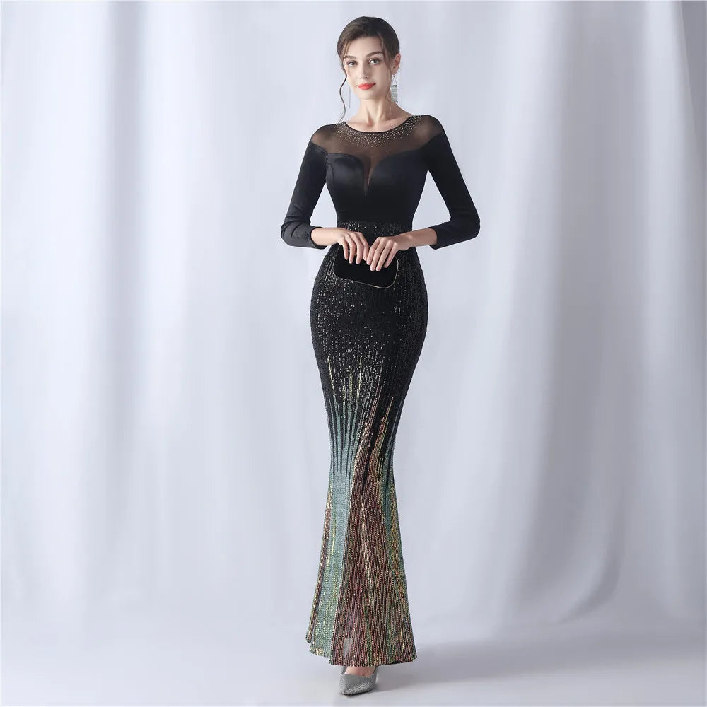 Customized Long  Sequins Plus Size Fat Yards Fat Beauty Performance Clothes Banquet Evening Dresses