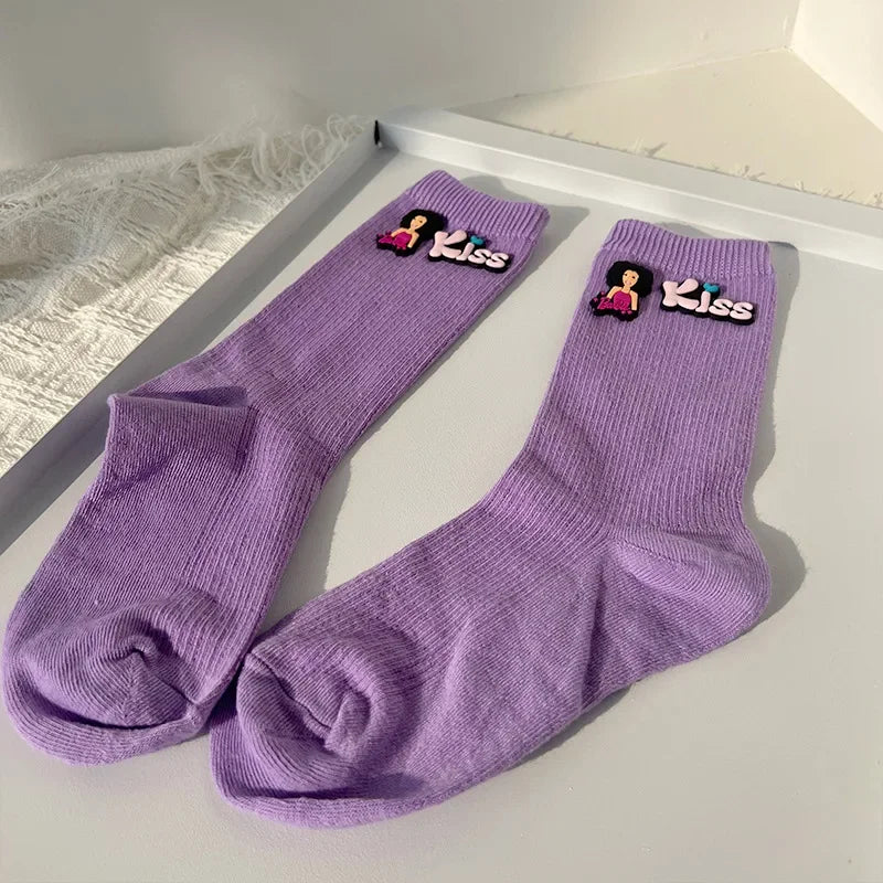 New Sweet Y2K Barbie knitted Socks Girl Ins Kawaii Pink Alphabet Movement mid-calf Socks Womens Clothing Friend Gift Accessory