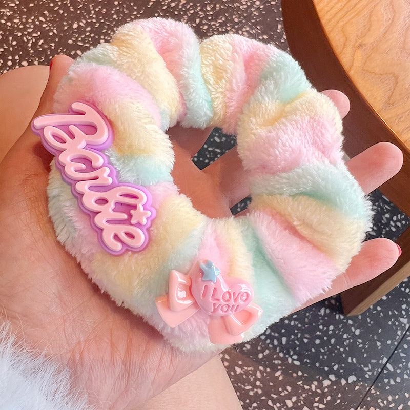 Colorful Plush Barbie Hair Scrunchies- 4pcs Set