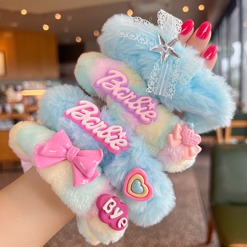 Colorful Plush Barbie Hair Scrunchies- 4pcs Set