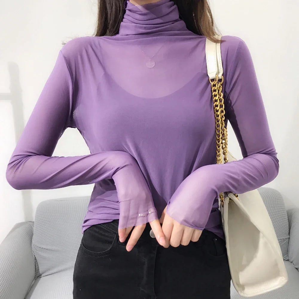 Cheaper T-Shirt Stretch Mesh Fabric T Shirt Top S-XL Purple Orange