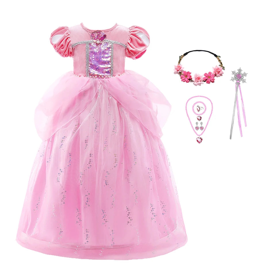 Princess Ariel Party Ball Gown for Girls The Little Mermaid Deluxe Carnival Cosplay Costume Children Pink Birthday Fantasy Robes