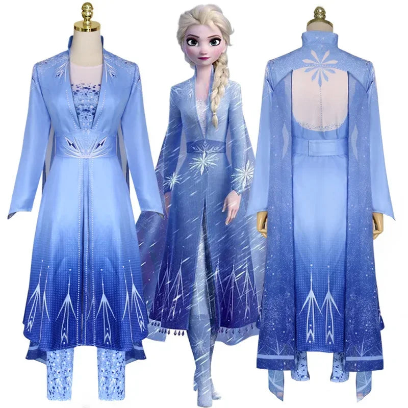 Elsa Cosplay Women Costume Halloween Carnival Party Fancy For Adult Girls Princess Dress Pants Outfits Belt Vestidos Uniform MN3