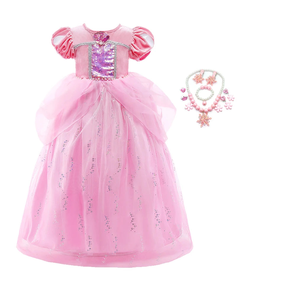 Princess Ariel Party Ball Gown for Girls The Little Mermaid Deluxe Carnival Cosplay Costume Children Pink Birthday Fantasy Robes