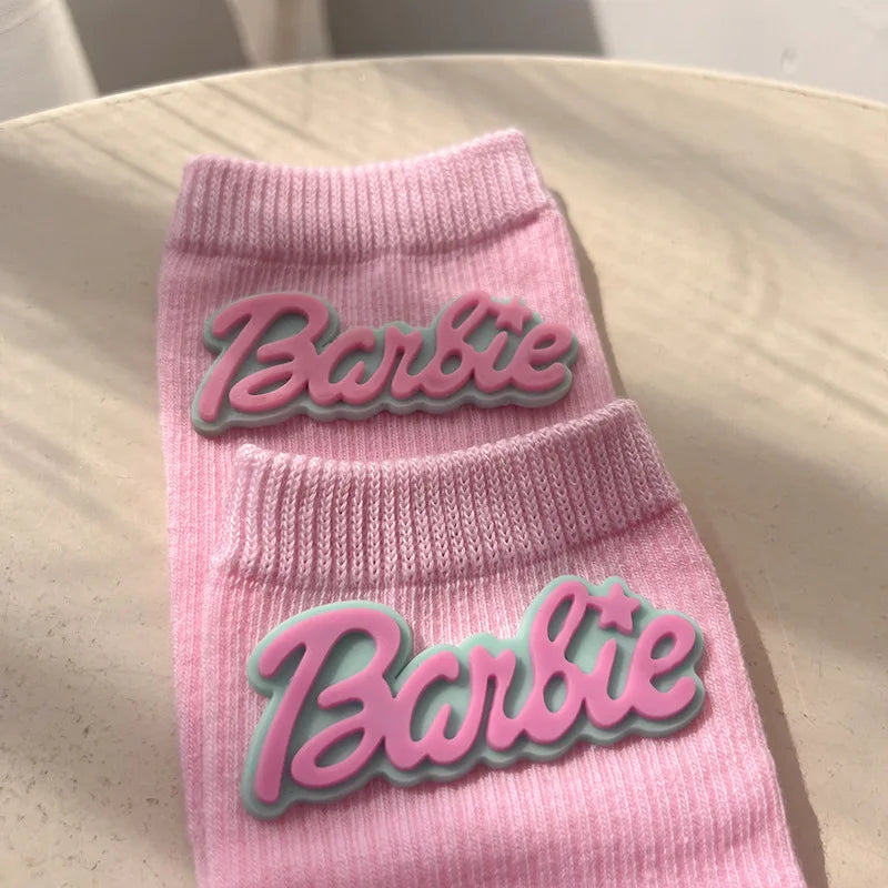 Barbie Crew Socks Girl Ins Kawaii Pink Alphabet heart mid-calf knitted stocking stuffer Womens Clothing Friend Gift Accessory