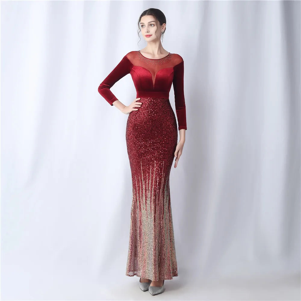 Customized Long  Sequins Plus Size Fat Yards Fat Beauty Performance Clothes Banquet Evening Dresses