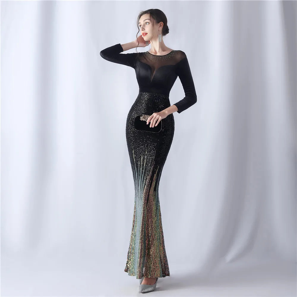 Customized Long  Sequins Plus Size Fat Yards Fat Beauty Performance Clothes Banquet Evening Dresses