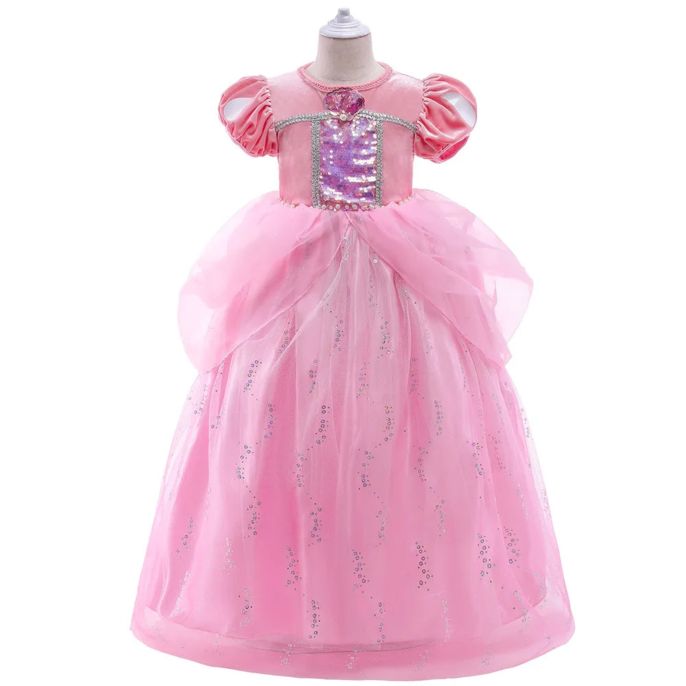 Princess Ariel Party Ball Gown for Girls The Little Mermaid Deluxe Carnival Cosplay Costume Children Pink Birthday Fantasy Robes