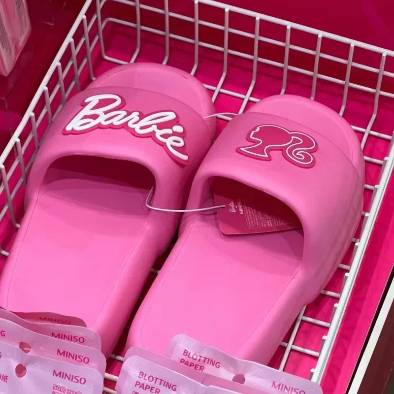 New Fashion Women Barbie Series Pink Thick Bottom Bathroom Non-slip Slipper Summer Cute Women Home Floor Sandals Slippers