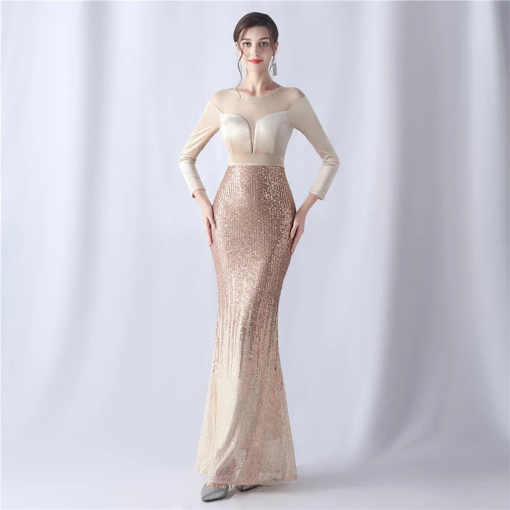 Customized Long  Sequins Plus Size Fat Yards Fat Beauty Performance Clothes Banquet Evening Dresses