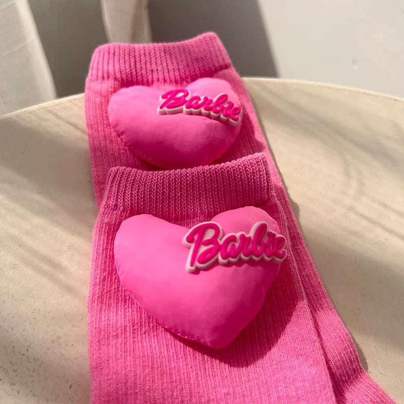 Barbie Crew Socks Girl Ins Kawaii Pink Alphabet heart mid-calf knitted stocking stuffer Womens Clothing Friend Gift Accessory