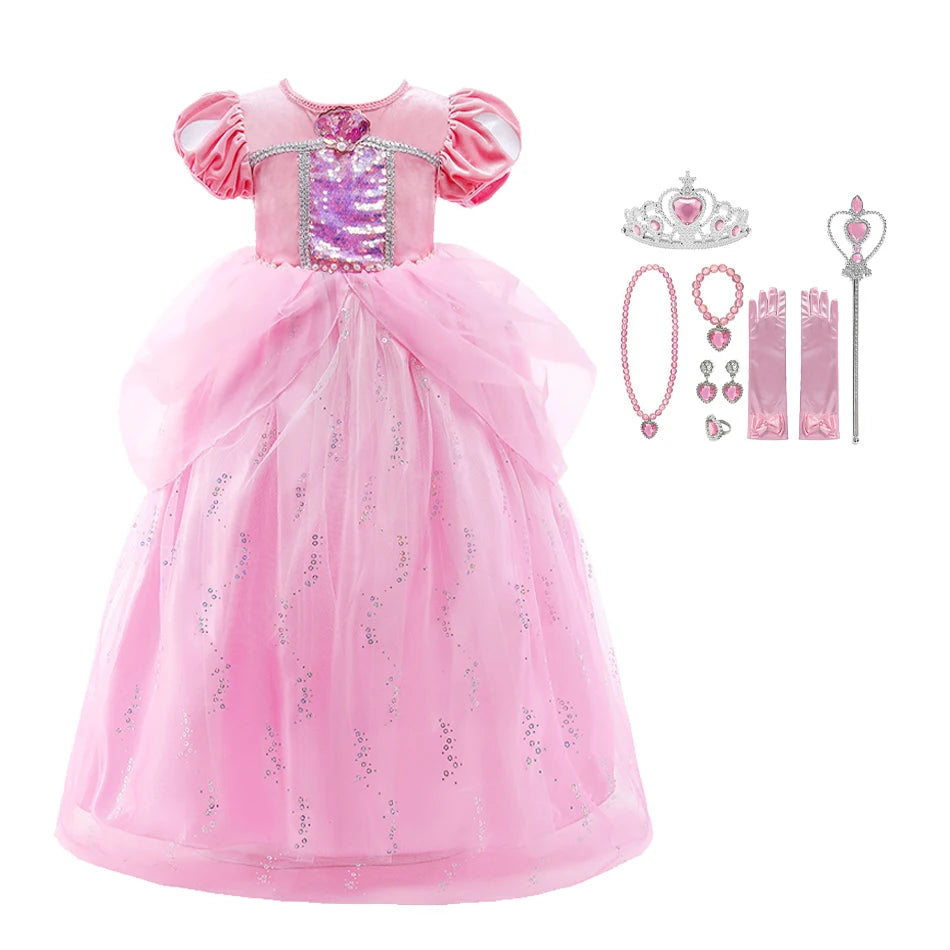 Princess Ariel Party Ball Gown for Girls The Little Mermaid Deluxe Carnival Cosplay Costume Children Pink Birthday Fantasy Robes