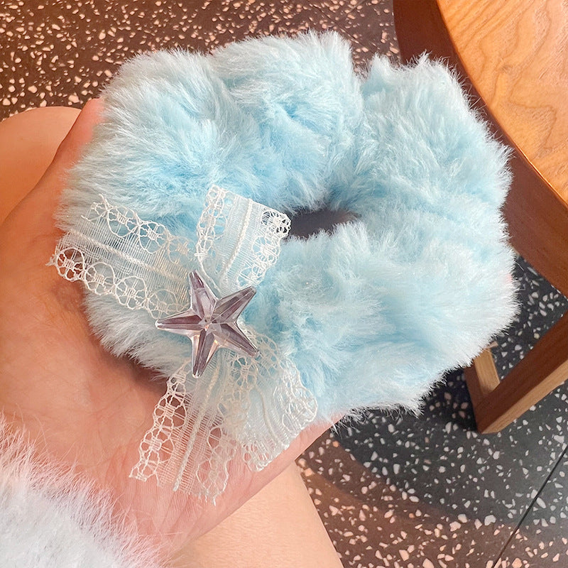 Colorful Plush Barbie Hair Scrunchies- 4pcs Set