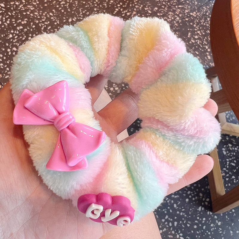 Colorful Plush Barbie Hair Scrunchies- 4pcs Set